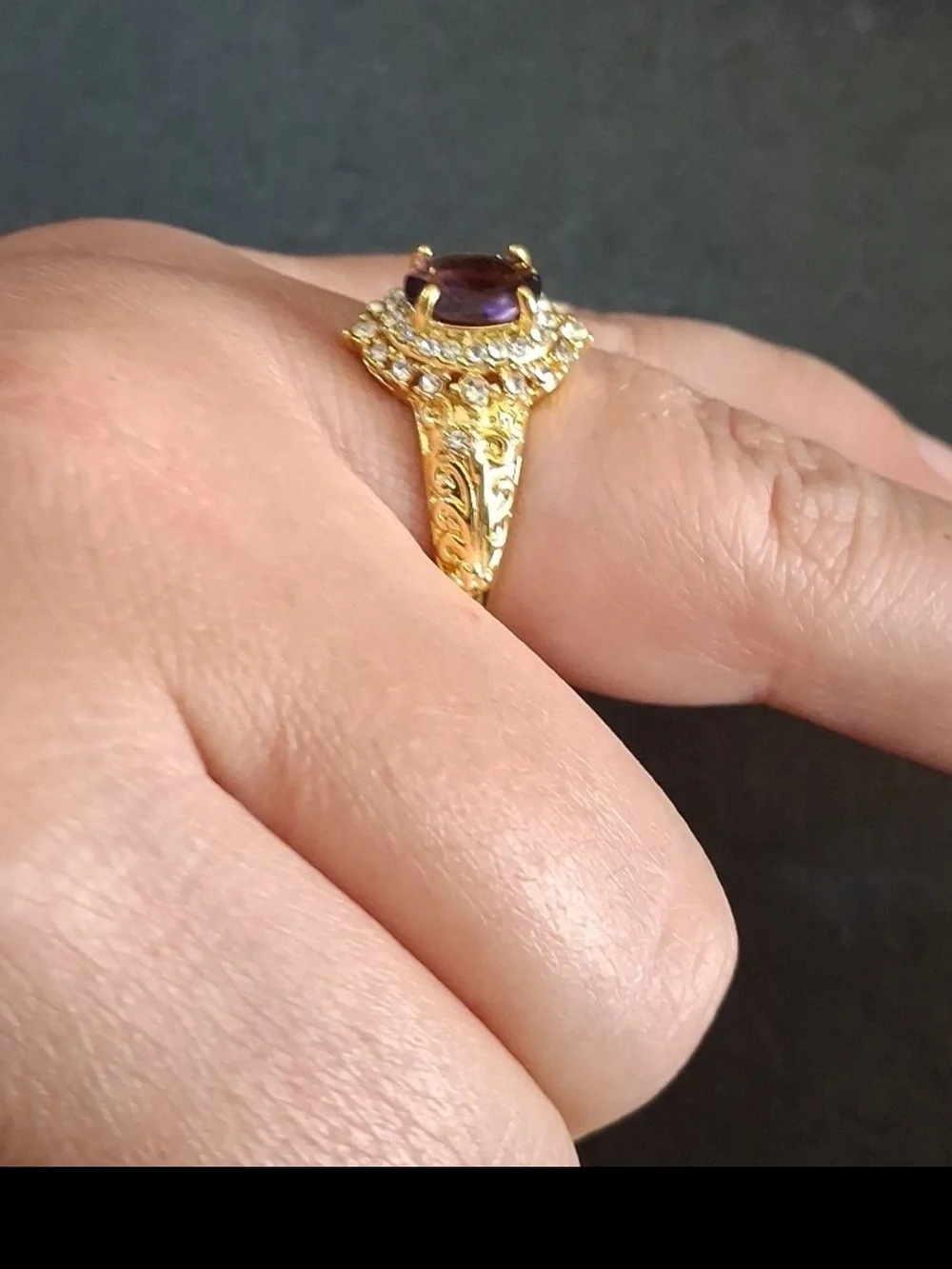 14K Gold Amethyst Halo Ring